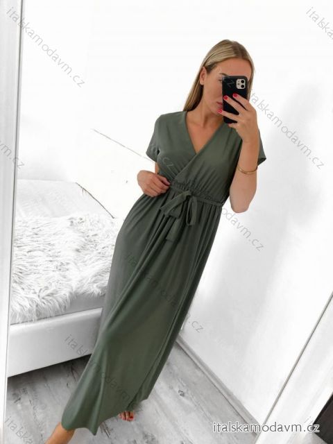 Šaty dlouhé letní krátký rukáv dámské (S/M ONE SIZE) ITALSKá MóDA IM323111/DU khaki