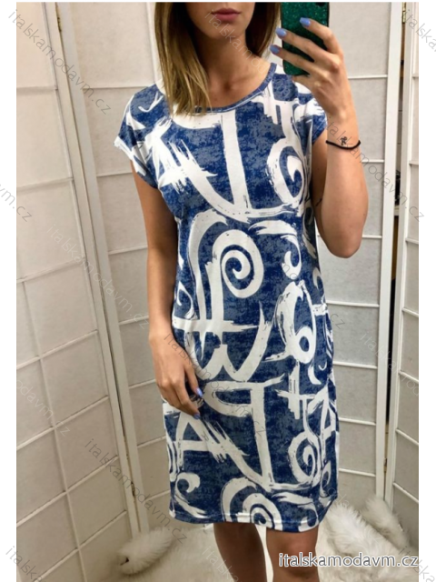 Šaty krátky rukáv dámske nadrozmerné (L-3XL) Poľská Móda PMF23LUCA/DUR 5XL modrá