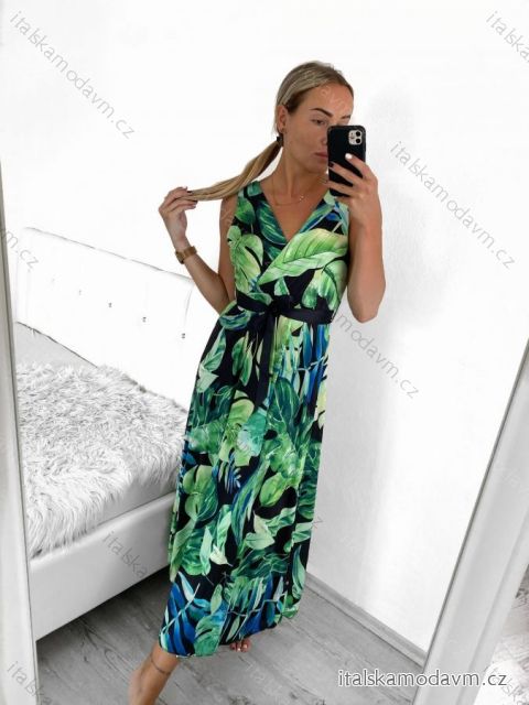 Šaty dlhé na ramienka icecool s opaskom kvet (S/M ONE SIZE) TALIANSKA MóDA IMM22577/DUR čiernozelená