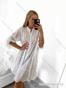 Šaty letné boho čipkové košeľové dlhý rukáv dámske (S/M ONE SIZE) TALIANSKA MÓDA IM823012/DU
