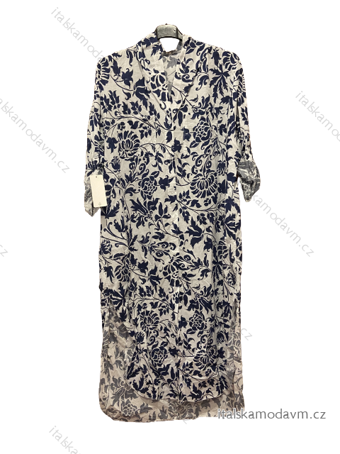 Šaty s kapucí Dlhé košeľové bavlnené 3/4 dlhý rukáv dámske nadrozmer (XL/2XL/3XL ONE SIZE) TALIANSKA MóDA IM423VALENTA/DUR