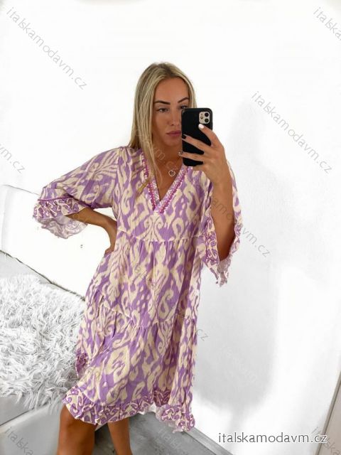 Šaty letní oversize dlouhý rukáv dámské nadrozměr (S/M/L/XL/2XL ONE SIZE) ITALSKÁ MÓDA IMPLI235543/DU XL/2XL fialová