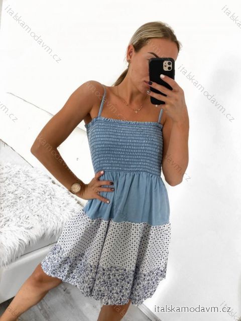 Šaty letné na ramienka dámske (S/M ONE SIZE) TALIANSKA MÓDA IMPGM23026/DU S/M svetlo modrá