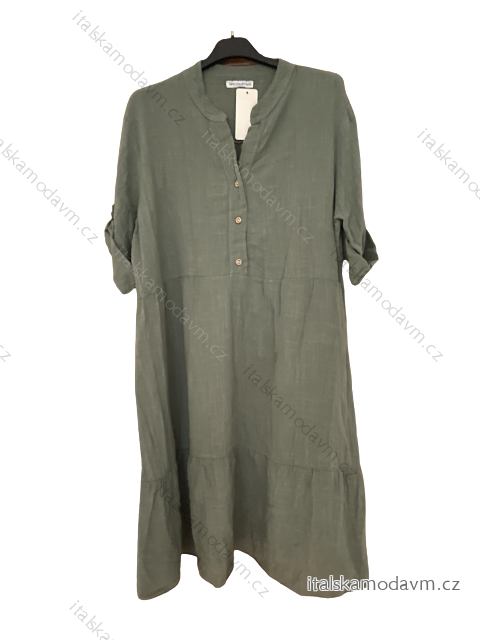Šaty košilové oversize 3/4 rukáv dámské nadrozměr (XL/2XL ONE SIZE) ITALSKÁ MÓDA IM423NAZLI/DU XL/2XL Khaki