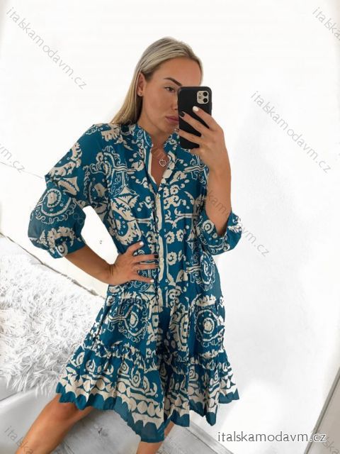 Šaty letné oversize košeľové dlhý rukáv dámske nadrozmer (S/M/L/XL/2XL ONE SIZE) TALIANSKA MÓDA IMPLI234840/DUR XL/2XL azúrová