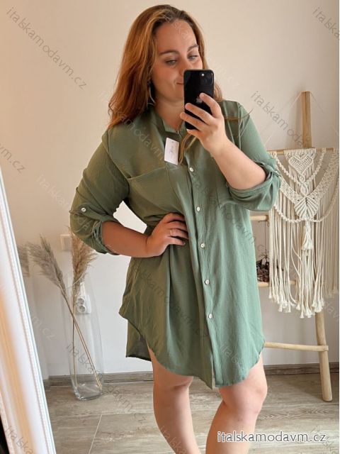 Košeľa oversize predĺžená dlhý rukáv dámska (2XL/3XL/4XL ONE SIZE) TALIANSKA MODA IMD23488/DU 3XL / 4XL khaki