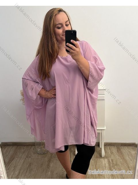 Tunika oversize krátky rukáv dámska nadrozmer (XL/2XL/3XL/4XL ONE SIZE) TALIANSKA MÓDA IMBM23FATI/DU fialová