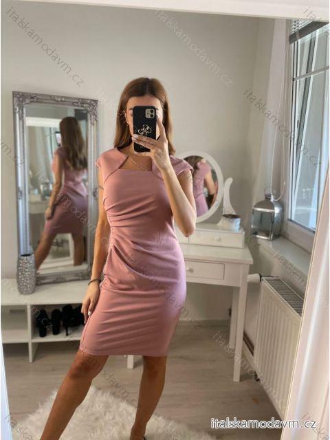 Šaty pouzdrové společenské elegantní bez rukávů dámské (S-4XL) ITALSKÁ MÓDA IMM22Q51239/DUR starorůžová