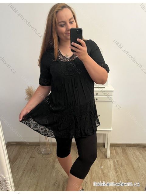 Šaty letní krajkové krátký rukáv dámské nadrozměr (XL/2XL ONE SIZE) ITALSKÁ MÓDA IMBM23NICOLA/DUR Černá XL/2XL