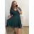 Šaty společenské elegantní šifonové krátký rukáv dámské nadrozměr (XL/2XL ONE SIZE) ITALSKÁ MÓDA IMM22ZO9013/DUR smaragdová