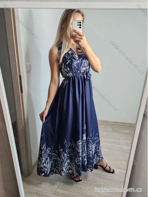 Šaty dlouhé elegantní bez rukávu dámské (S/M ONE SIZE) ITALSKá MODA IM323050/DU S/M tmavě modrá