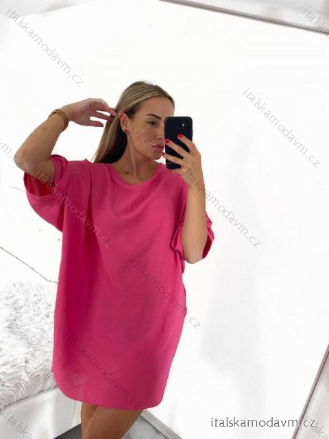 Šaty oversize krátky rukáv dámske (S/M ONE SIZE) TALIANSKA MÓDA IMWY23090/DU S/M tmavo ružová