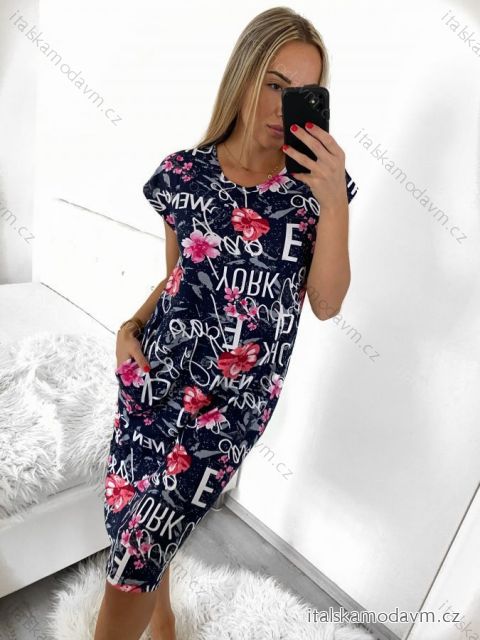 Šaty krátky rukáv dámske nadrozmerné (L-3XL) POLSKÁ MÓDA PMF23WEN/DUR L tmavo modrá