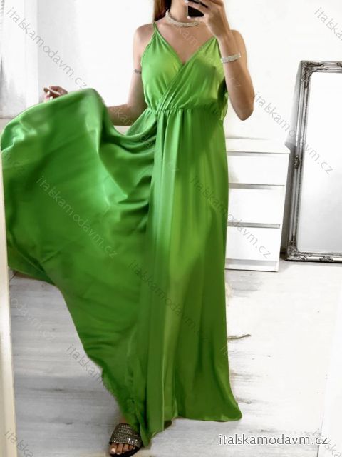 Šaty dlouhé letní saténové na ramínka dámské (S/M ONE SIZE) ITALSKÁ MÓDA IMM22360/DUR světle zelená