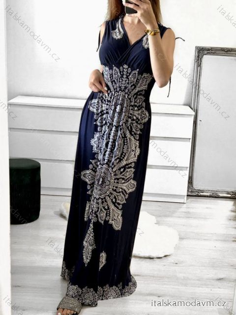Šaty dlouhé letní icecool na ramínka dámské (M/L-XL/2XL) AINUOSI ITALSKÁ MODA IMB23H02 tmavě modrá XL/2XL