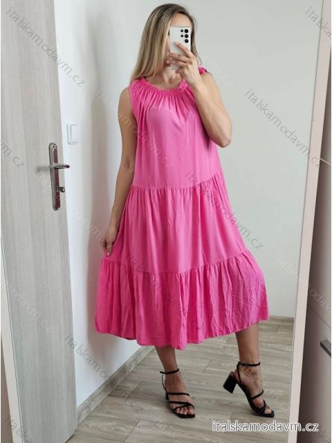 Šaty letné bez rukávov dámske (S/M ONE SIZE) TALIANSKA MóDA IM823001/DU S/M ružová