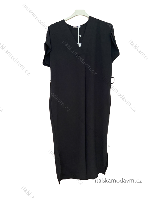 Šaty maxi krátky rukáv dámske (XL/2XL ONE SIZE) TALIANSKA MÓDA IM723SERENA/DUR XL/2XL čierna