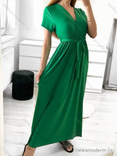 Šaty dlouhé elegantní krátký rukáv dámské (S/M ONE SIZE) ITALSKÁ MÓDA IMWGB231440/DU S/M zelená