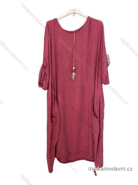 Šaty oversize krátky rukáv nadrozměr dámske (3/XL/4XL/5XL  ONE SIZE) TALIANSKA MÓDA IMWY23BRECET/DU 3XL / 4XL ružová
