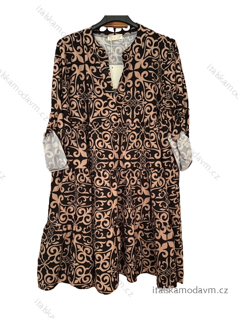 Šaty letní 3/4 dlouhý rukáv dámské (S/M/L ONE SIZE) ITALSKÁ MÓDA IMWBB232667-1/DUR S/M hnědá