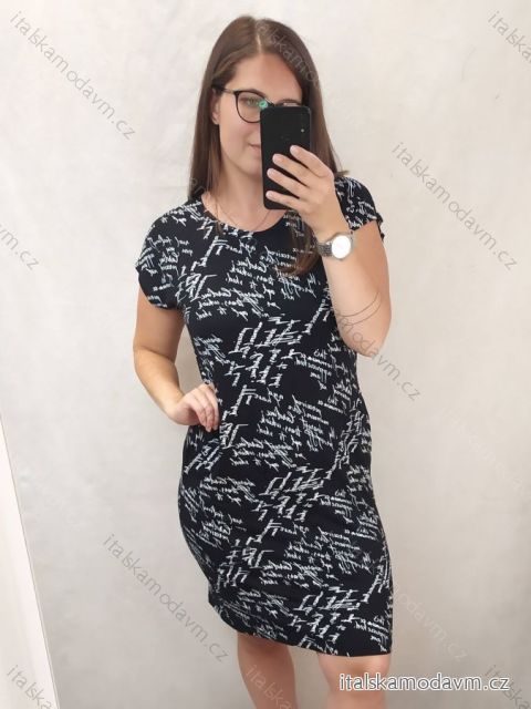 Šaty krátky rukáv dámske nadrozmerné (L-3XL) Polská MÓDA PMF21BIBIANA/DUR L čierna