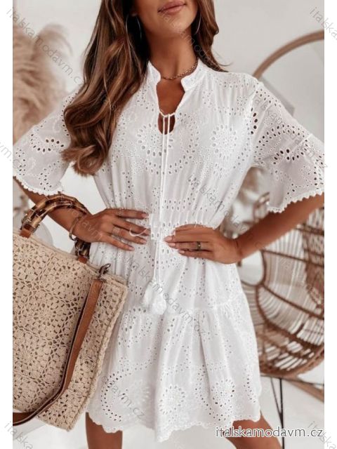 Šaty letné krajkové bavlnené krátky rukáv dámske (S/M ONE SIZE) TALIANSKA MóDA IMM23M0820/DU