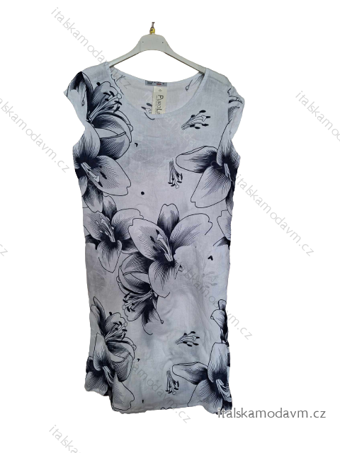 Šaty ľanové letné krátky rukáv dámske nadrozmerné (M-3XL) TALIANSKA MÓDA IMC23LEN/DR