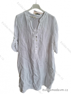 Šaty košeľové ľanové 3/4 dlhý rukáv dámske nadrozmer (XL/2XL ONE SIZE) TALIANSKA MóDA IM823100/DU