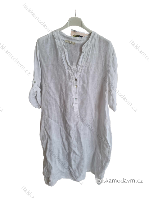 Šaty košeľové ľanové 3/4 dlhý rukáv dámske nadrozmer (XL/2XL ONE SIZE) TALIANSKA MóDA IM823100/DU