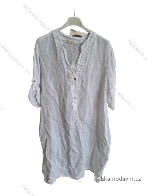 Šaty košilové lněné 3/4 dlouhý rukáv dámské nadrozměr (XL/2XL ONE SIZE) ITALSKá MóDA IM823100/DU XL/2XL biela