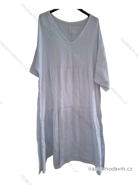 Šaty mušelínové letní krátký rukáv dámské nadrozměr (XL/2XL ONE SIZE) ITALSKá MóDA IM823101/DU XL/2XL biela