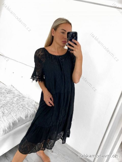 Šaty letní krátký rukáv dámské (XL/2XL ONE SIZE) ITALSKÁ MÓDA IMWB232274/DUR   Černá   XL/2XL