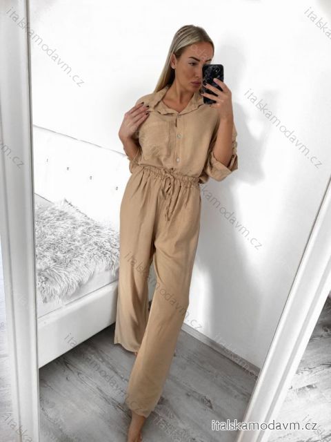 Súprava nohavice dlhé a košele dlhý rukáv dámska nadrozmer (L/XL/2XL ONE SIZE) POLSKÁ MÓDA IMWT23BELLA/DU L/XL béžová