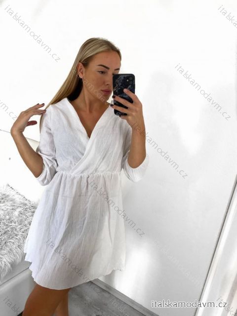 Šaty mušelínové letné  dlhý rukáv dámske (S/M ONE SIZE) TALIANSKA MÓDA IMWGG232616/DU S/M biela
