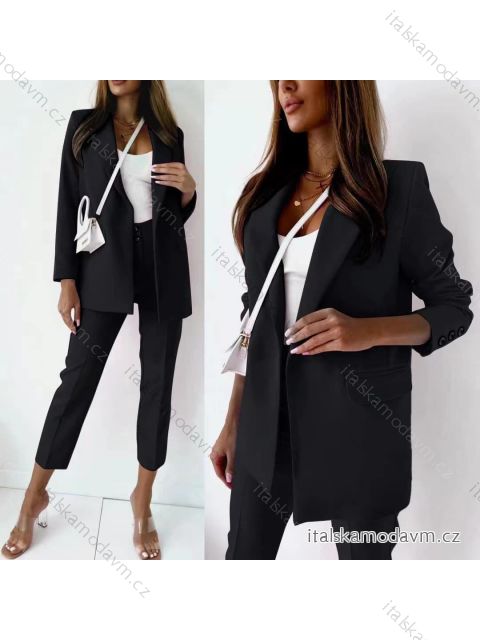 Súprava elegantné sako a nohavice dámska (S/M ONE SIZE) TALIANSKA MÓDA IMD23348 čierna S/M