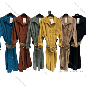 Šaty košeľové mušelínové s opaskom dlhý rukáv dámske nadrozmer (XL/2XL/3XL ONE SIZE) TALIANSKA MÓDA IMC23302