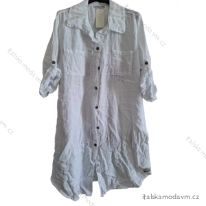 Šaty košeľové bavlnené 3/4 dlhý rukáv dámske nadrozmer (XL/2XL ONE SIZE) TALIANSKA MÓDA IMD23609/DUR