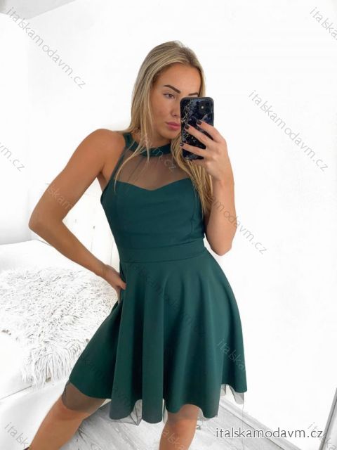 Šaty spoločenské krátke bez rukávu dámske (S/M ONE SIZE) TALIANSKA MÓDA IM3236287/DU S/M smaragdová