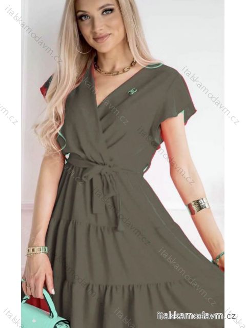 Šaty elegantní letní bez rukávu dámské (M/L ONE SIZE) ITALSKÁ MÓDA IMD22298 khaki M / L
