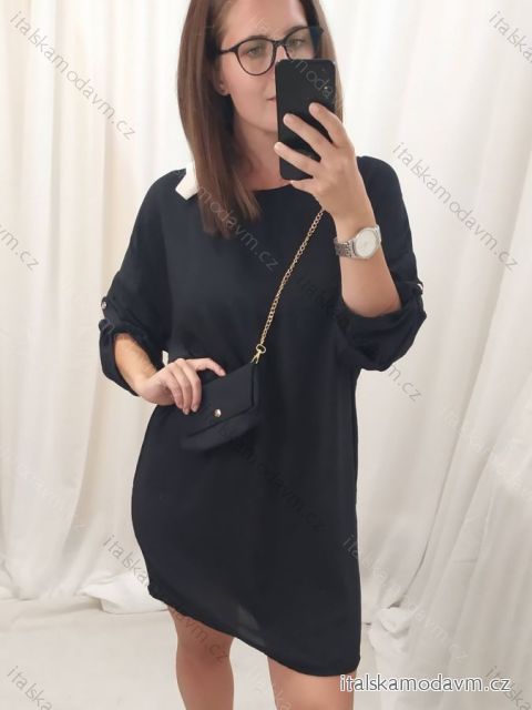 Šaty s kabelkou 3/4 dlouhý rukáv dámské (2XL/3XL ONE SIZE) ITALSKá MóDA IM423018/DUR černá