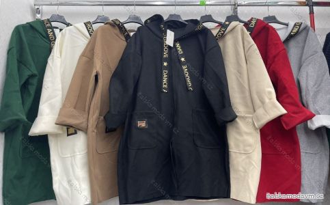 Kabát flaušový s kapucňou dlhý rukáv dámsky nadrozmer (XL/2XL ONE SIZE) TALIANSKA MÓDA IMWD233511