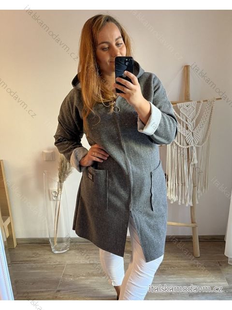 Kabát na zips s kapucňou dlhý rukáv dámský nadrozmer (2XL/3XL ONE SIZE) TALIANSKA MÓDA IMC22766/DU 2XL/3XL tmavo šedá