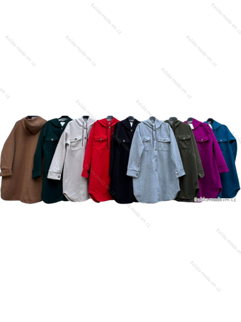 Kabát na gombíky s kapucňou dlhý dámsky nadrozmer (L/XL/2XL ONE SIZE) TALIANSKA MÓDA IMD23631