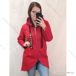 Kabát flaušový dlhý rukáv na zips s kapucňou dámsky nadrozměr (XL/2XL ONE SIZE) TALIANSKÁ MÓDA IMD23547