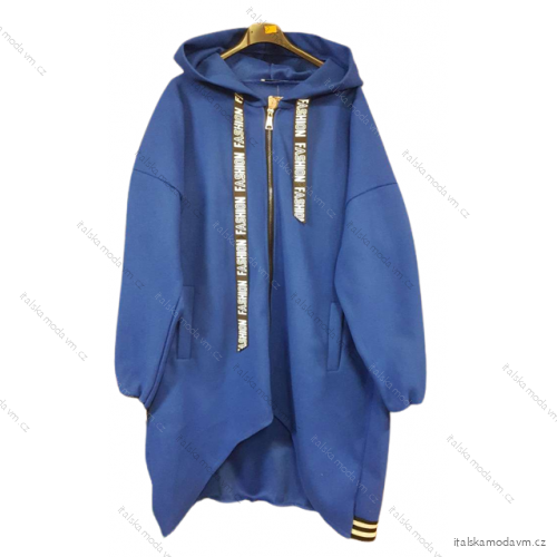 Kabát flaušový so zipsom s kapucňou dámska nadrozmer (L/XL ONE SIZE) TALIANSKA MÓDA IM422847 kráľovská modrá L/XL
