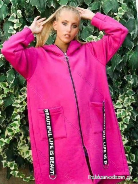 Mikina teplá oversize prodloužená dlouhý rukáv na zip s kapucí dámská nadrozměr (2XL/3XLONE SIZE) ITALSKÁ MÓDA IMD23722