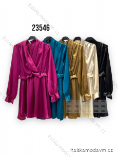 Šaty elegantné saténové dlhý rukáv dámske (S/M ONE SIZE) TALIANSKA MÓDA IMPHD2323546