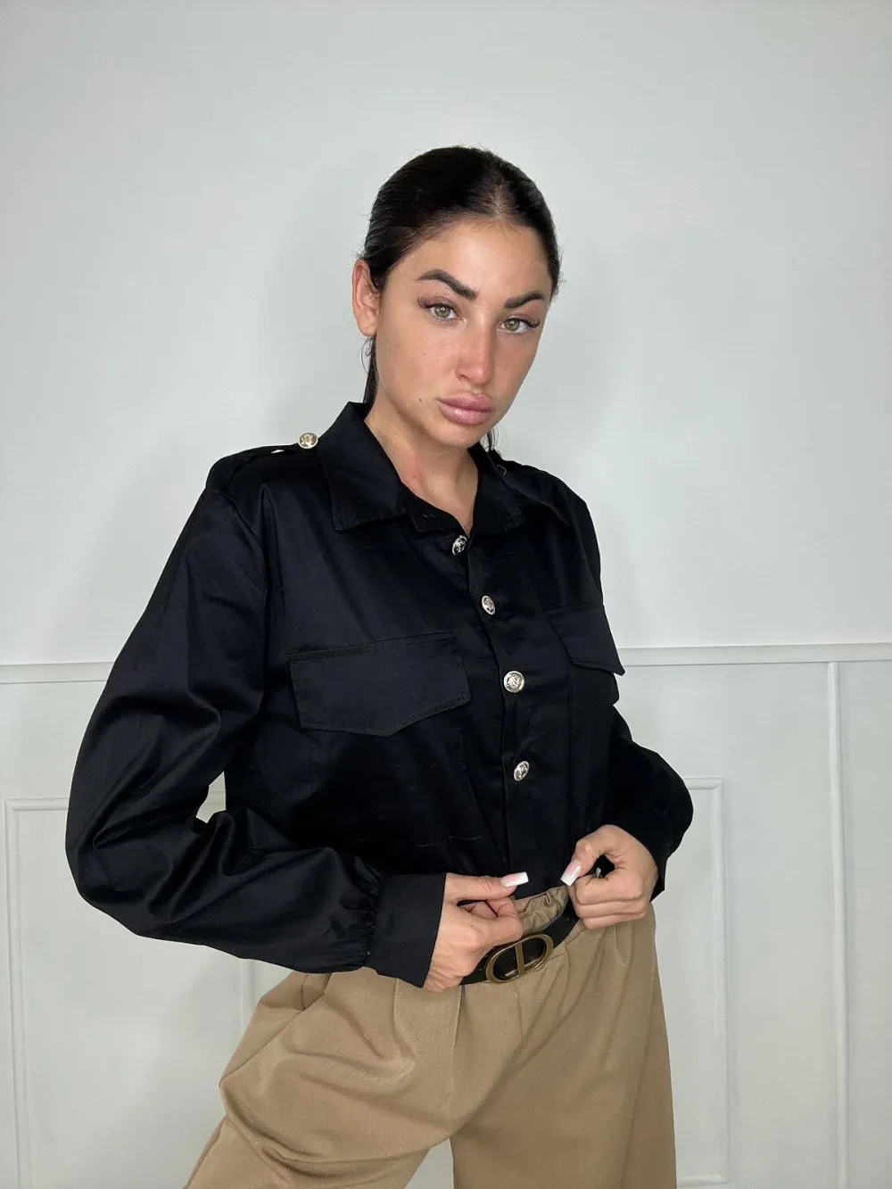 Košeľa na knoflíky dlhý rukáv dámska  (S/M ONE SIZE) TALIANSKA MÓDA IMPBB23D232003