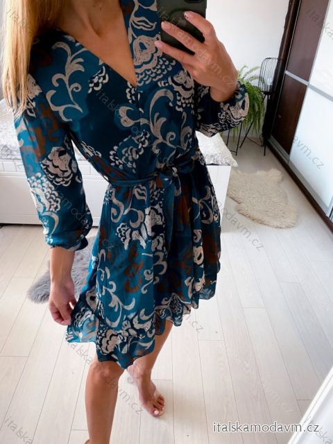 Šaty elegantní šifonové dlouhý rukáv dámské (S/M ONE SIZE) ITALSKÁ MODA IMM23M2635/DU S/M modrá