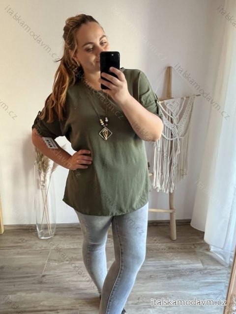 Tunika s přívěškem dlouhý rukáv dámská nadrozměr (3XL/4XL ONE SIZE) ITALSKÁ MÓDA IMWQ233255/DU Khaki 3XL/4XL